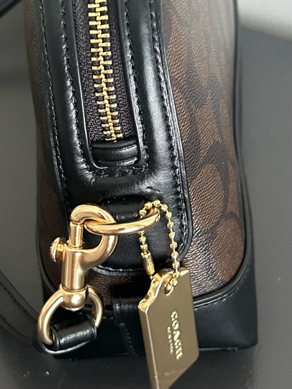 Coach Signature Crossbody Brown Black Leather Trim Gold Hardware shoulder bag - Picture 8 of 14